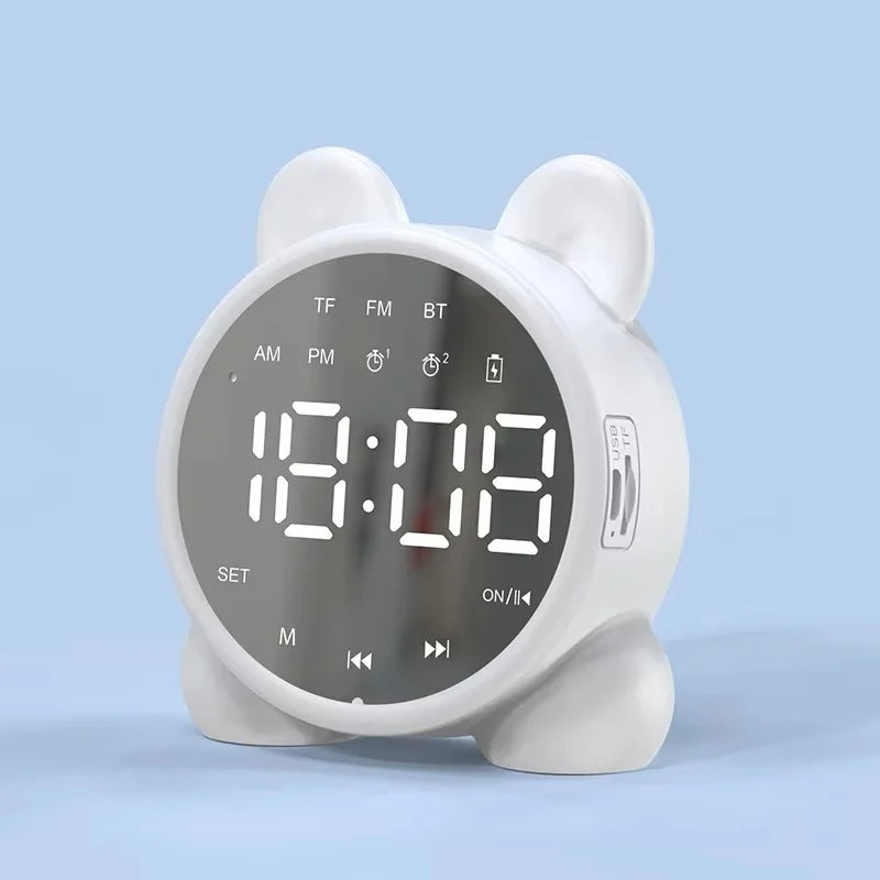 Kids Bluetooth Mirror Alarm Clock – Cute Cat Digital LED Bedside Clock for Children’s Sleep