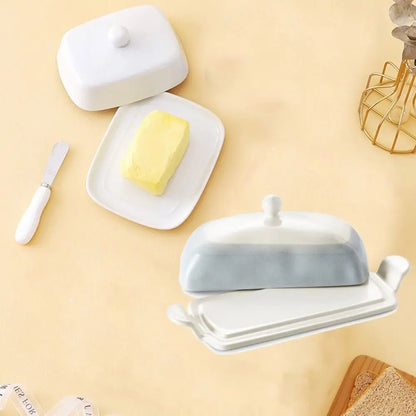 Kitchen Organizer Ceramic Butter Dish Reusable Household Butter Box with Lid Cheese Fresh-keeping Box Bar
