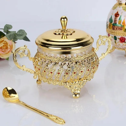 Kitchen Supplies Seasoning Jar Glass Alloy Coffee Sugar Bowl with Spoon Spice Box  Salt and Pepper Set  Seasoning Organizer