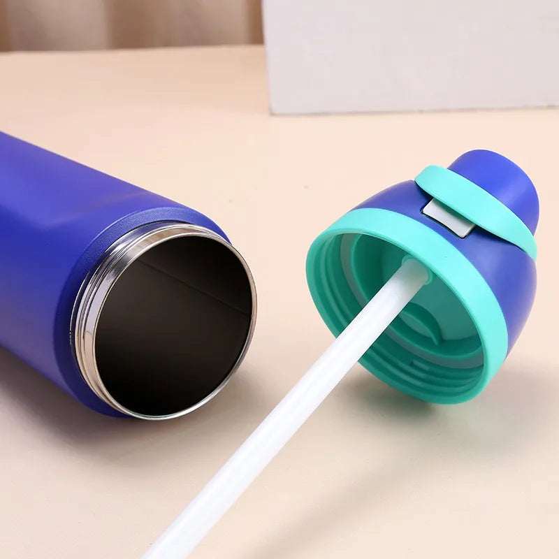 JUSTINLAU 19/24/32oz Stainless Steel Thermos Cup – Kids Fruit Mug & Travel Straw Vacuum Flask for Hot & Cold Drinks