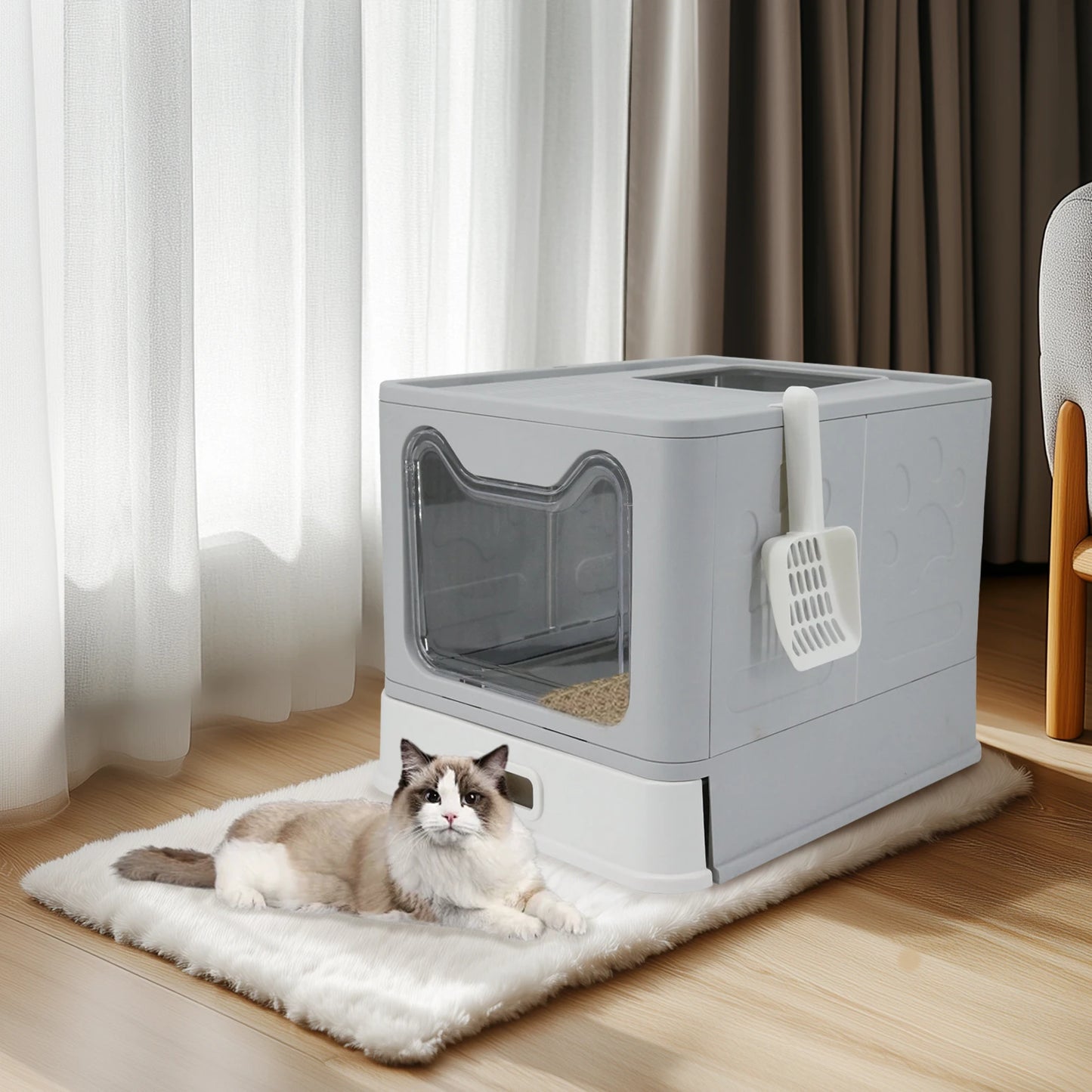 Stainless Steel Cat Litter Box with Lid – Front Entry & Top Exit, Easy-Clean Toilet with Scoop