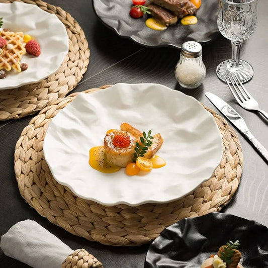 Kitchen Organizer Ceramic Western Cuisine Plate Reusable Creative Storage Dish Multi-Function Steak Plate Commercial