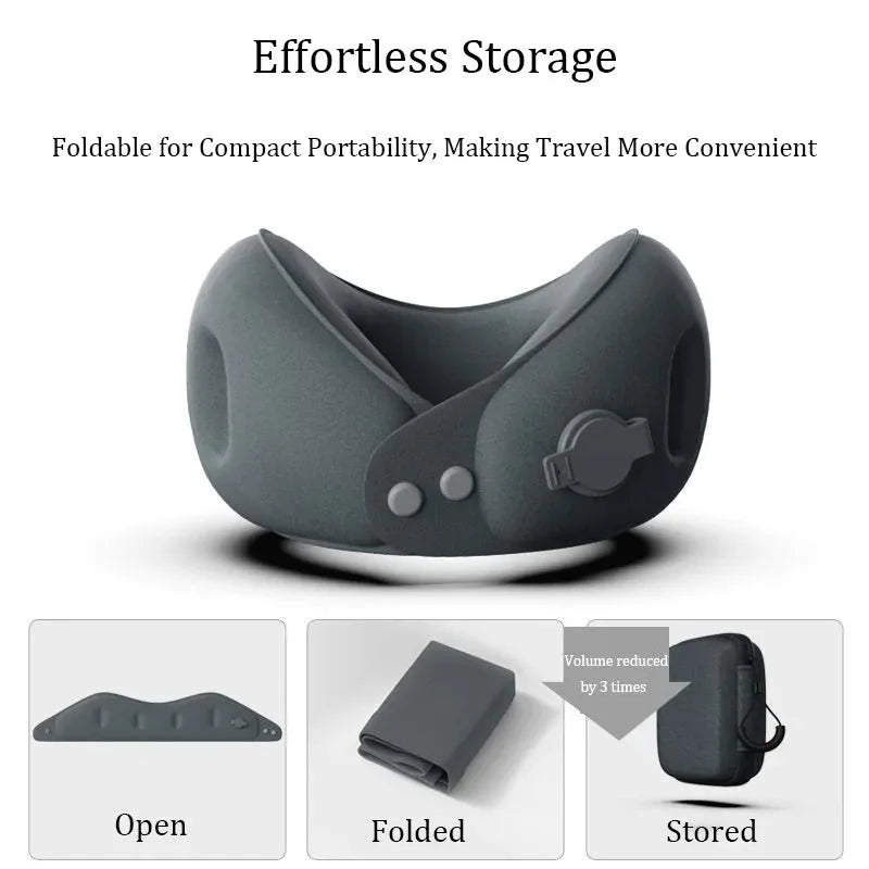 Inflatable U-Shaped Travel Pillow – Portable Soft Neck Pillow for Airplane, Car & Train with Storage Bag