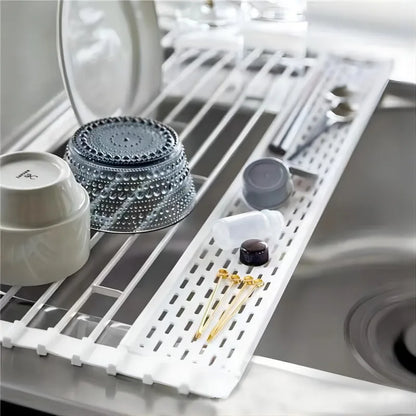Kitchen Sink Dish Drain Rack Foldableing Roller Blind Flat Drain Storage Rack Spoon Chopsticks Tableware Leaking Storage Rack Large and Small