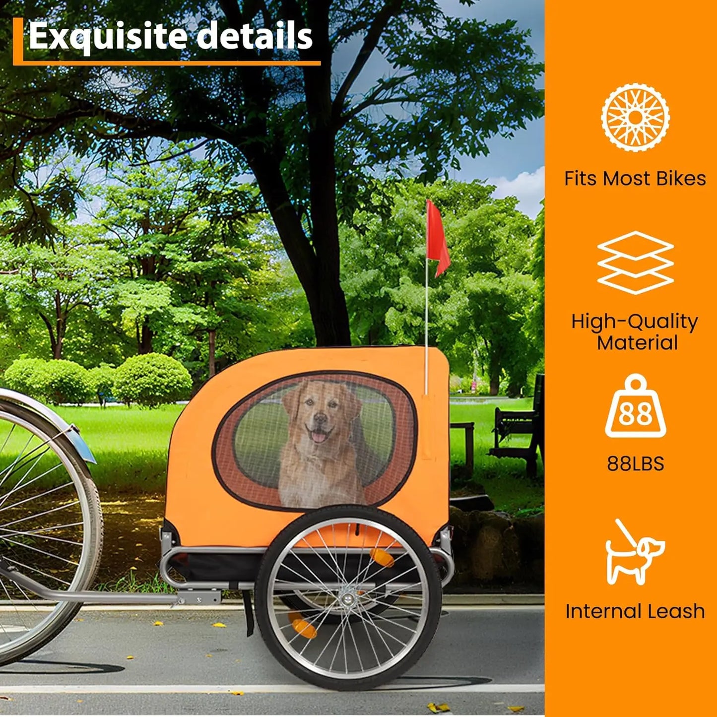Foldable Dog Bike Trailer - Quick-Release 88Lbs Capacity Pet Carrier with Universal Coupler