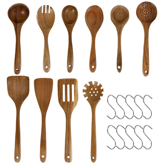 Wooden Cooking Utensil Set with Spoon Spatula Non-stick Wood Dinnerware Comfortable Grips Anti-scalding Kitchen Cooking Tools