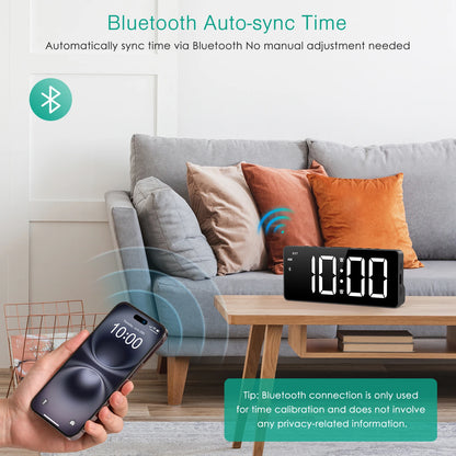 ORIA 7″ LED Digital Alarm Clock with Bluetooth – Auto Time Sync Bedside Clock for Home & Office