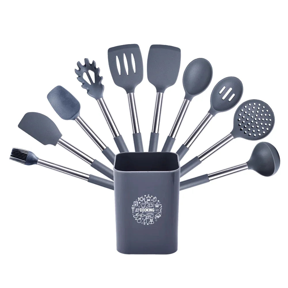 Quality Silicone Utensils Set Kitchen Cooking Tools Non Stick Kitchenware Accessories Heat Resistant Spatula Spoon Kit