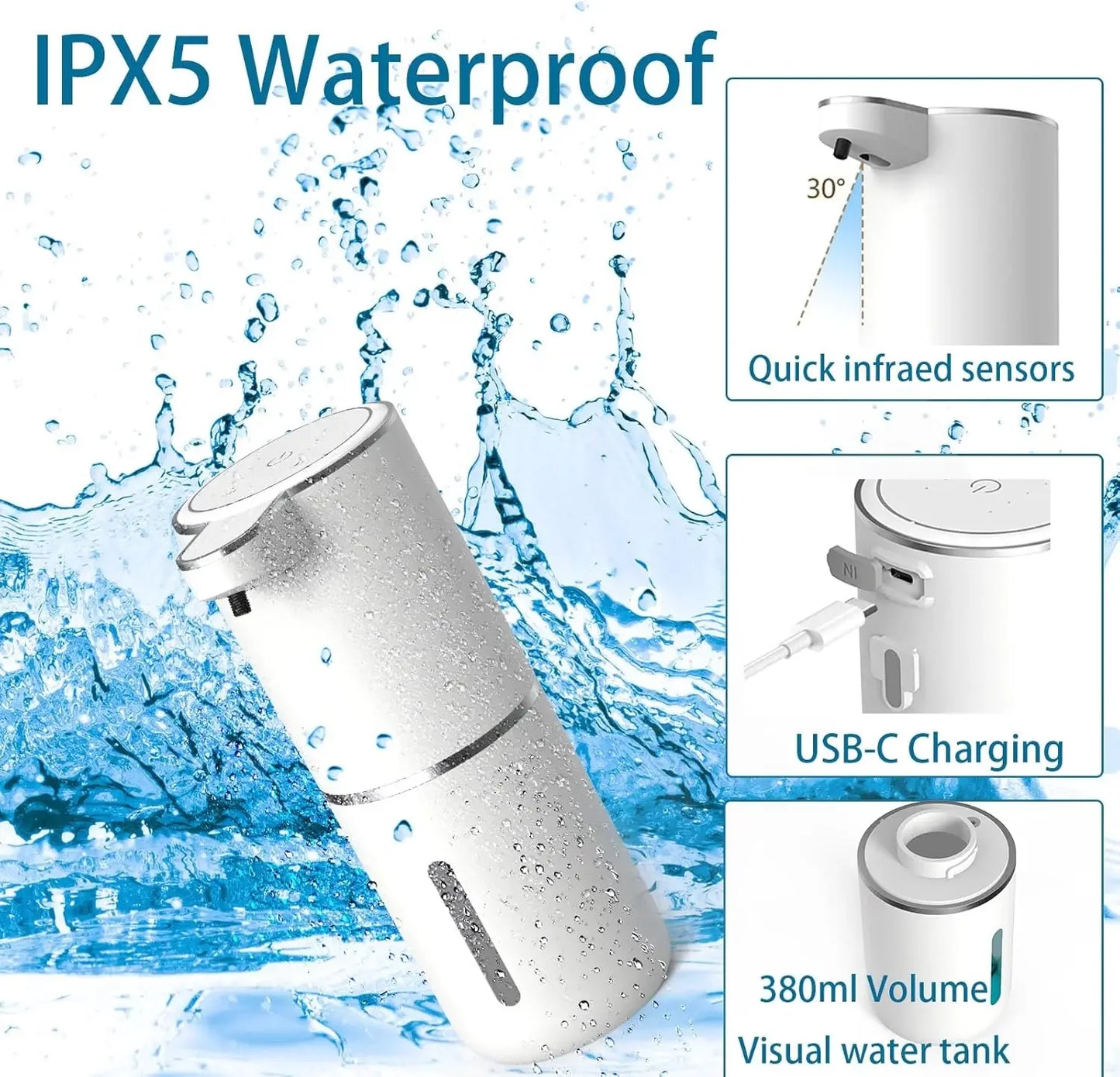 Automatic Liquid & Foam Soap Dispenser – Touchless Electric Dispenser with Infrared Sensor, USB Rechargeable