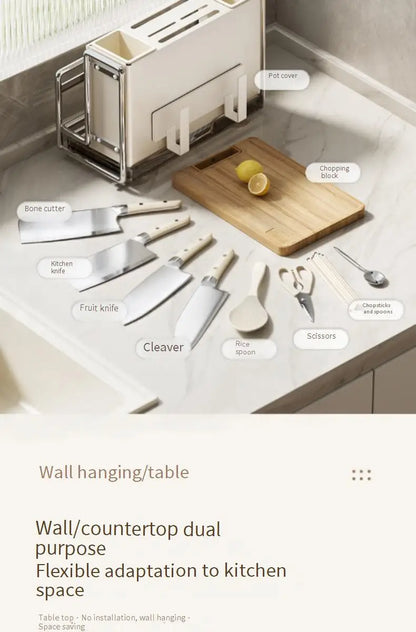 Magnetic Knife Holder and Cutting Board Combo Stainless Steel Knife Storage Rack Kitchen Knife Holder CreaminsMultifunctional