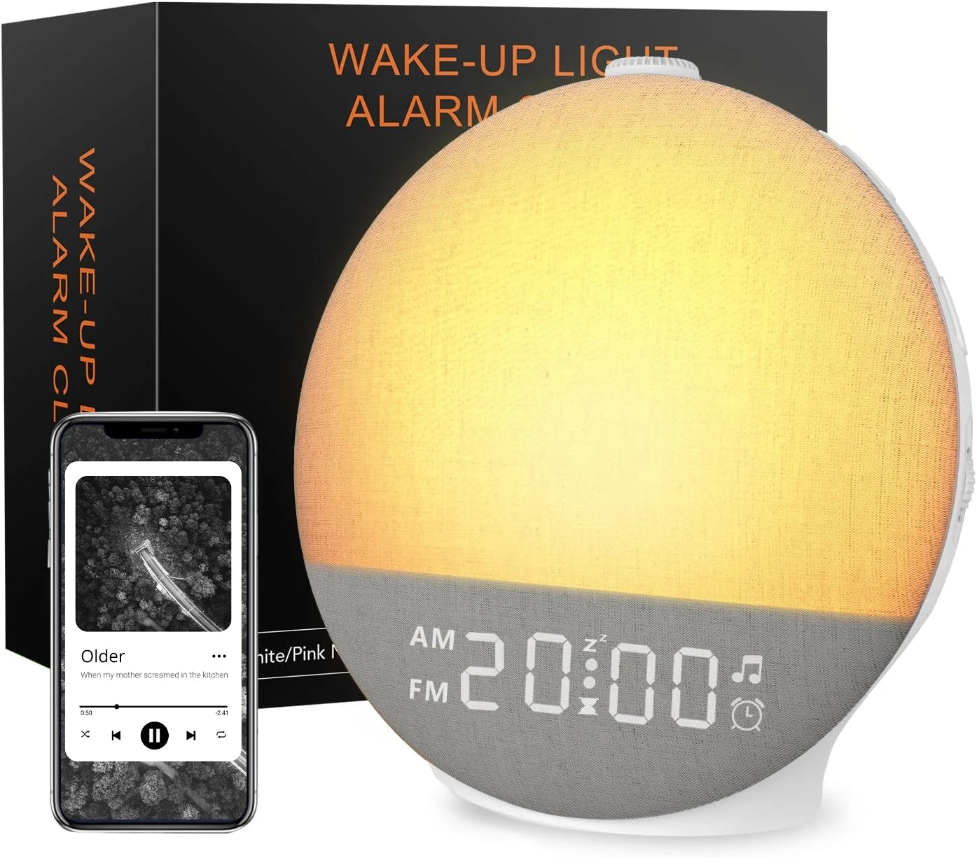 Sunrise Wake-Up Alarm Clock with Sound Machine – White Noise, Bluetooth Speaker, 30 Sleep Sounds for Heavy Sleepers