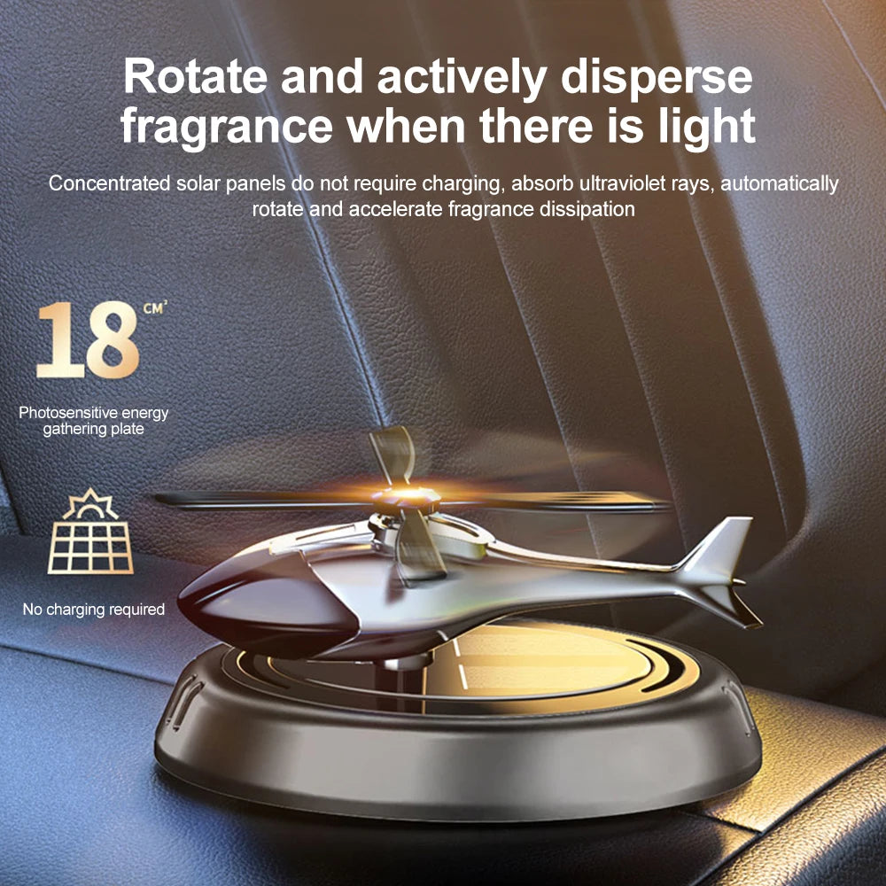 Solar-Powered Rotating Helicopter Car Air Freshener – Alloy & ABS Wooden Aromatherapy Diffuser