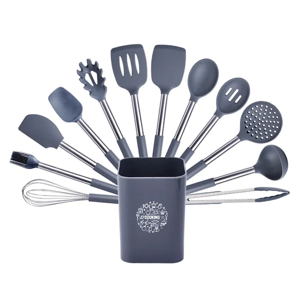 Quality Silicone Utensils Set Kitchen Cooking Tools Non Stick Kitchenware Accessories Heat Resistant Spatula Spoon Kit