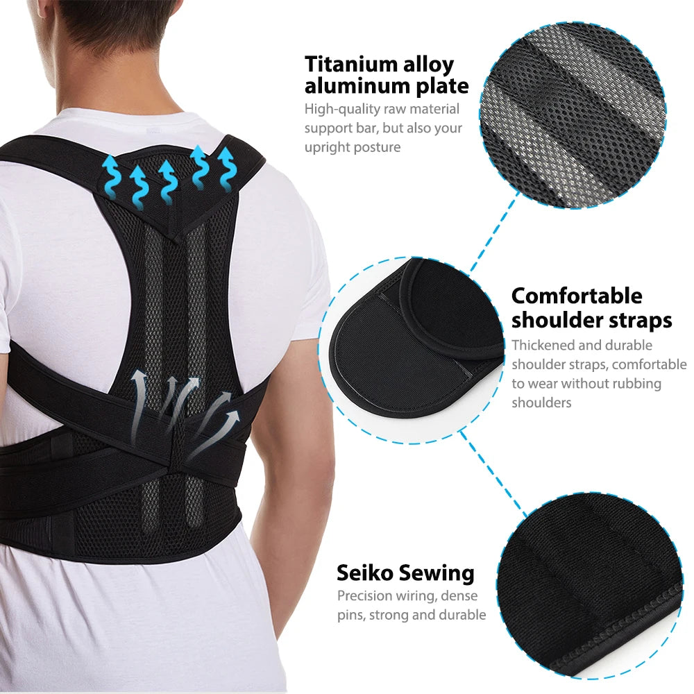 Back Brace Posture Corrector – Adjustable Lumbar & Shoulder Support Belt for Men & Women, Improves Scoliosis & Posture