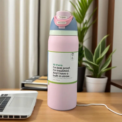 32oz Stainless Steel Vacuum Insulated Sports Water Bottle – Portable Handle & Straw for Outdoor Activities