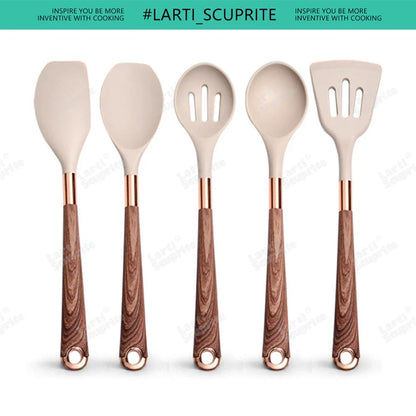 Good Quality Silicone Kitchen Utensils Set Rose Gold Plated Handle Cooking Tool Non-stick Heat Resistant Kitchenware Accessories