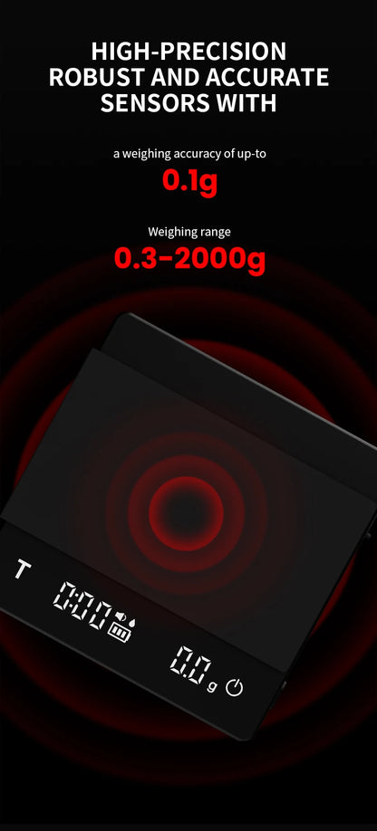 MHW-3BOMBER Digital Coffee Scale – High-Precision Rechargeable Espresso Kitchen Scale