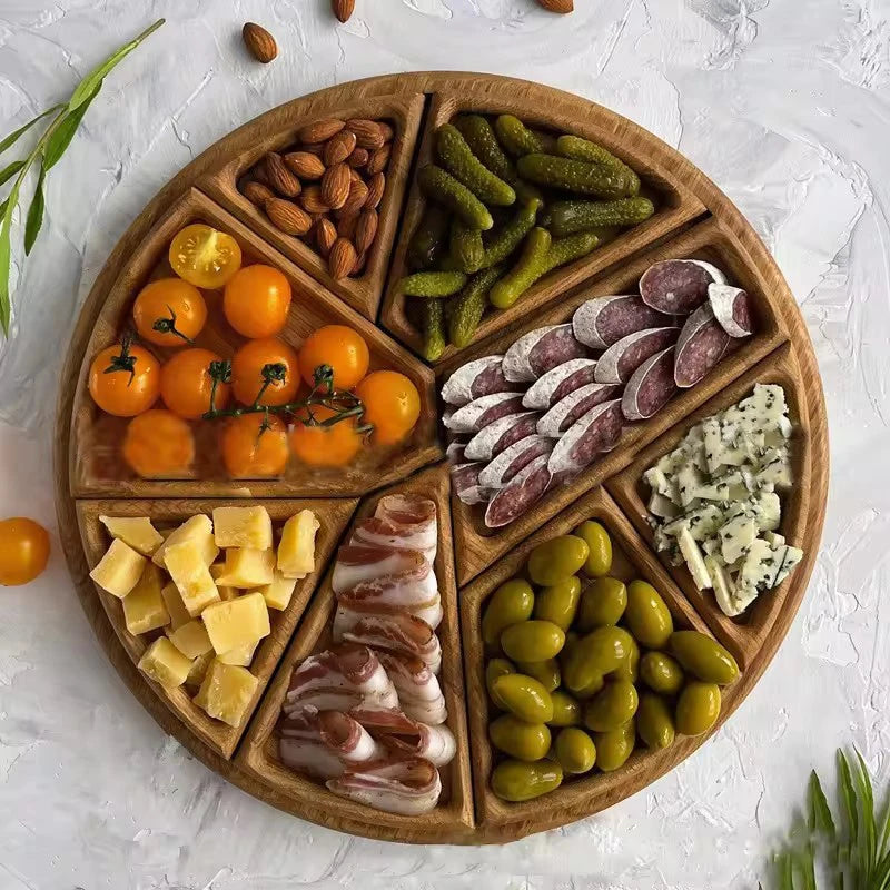 Round Divided Wooden Serving Tray – Snack, Fruit, Candy & Appetizer Platter