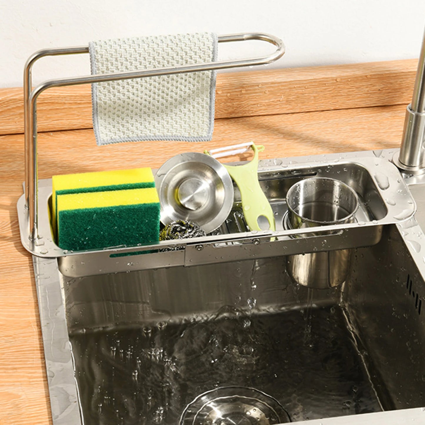 Kitchen Sink Drain Stretchable Basket Lightweight and Easy to Install Shelf for Store Kitchen Small Accessories