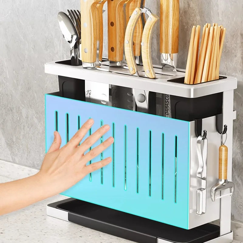 Kitchen Storage Rack Wall-Mounted Multifunctional Storage Knife Rack Detachable Stainless Steel With Multiple Brackets And Hooks
