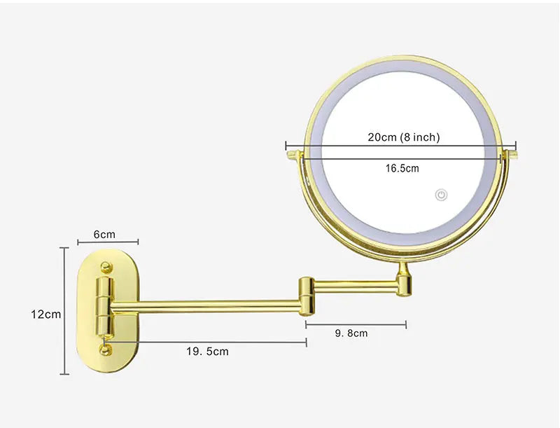 8 inch Makeup Mirror Chrome 3x/5x/7x/10x Magnifying Double Side USB Charging Bathroom 3 color light Smart Cosmetic Mirrors