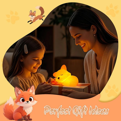 Squishy Fox Night Light – Rechargeable Silicone Lamp with Touch, Dimmable & Timer for Bedside & Breastfeeding