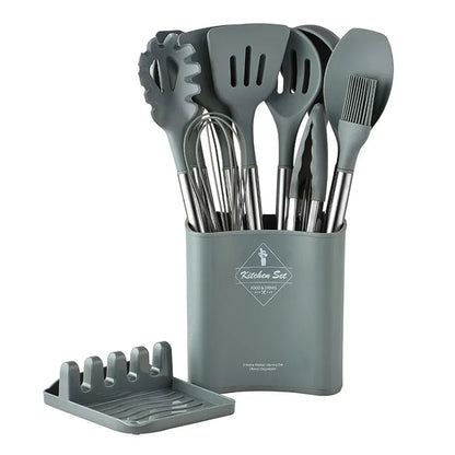 13Pcs Silicone Kitchenware Non-stick Cooking Utensils Set Cookware Spatula Beaters Shovel Stainless Steel Handle Kitchen Tool