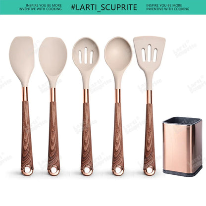 Good Quality Silicone Kitchen Utensils Set Rose Gold Plated Handle Cooking Tool Non-stick Heat Resistant Kitchenware Accessories
