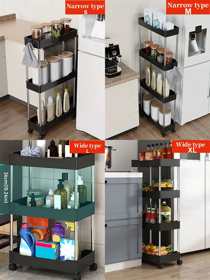 1pcs 3/4-Tier Rolling Utility Cart – Slim Movable Storage Rack & Organizer Shelf for Kitchen, Bathroom, Living Room