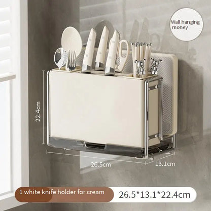 Magnetic Knife Holder and Cutting Board Combo Stainless Steel Knife Storage Rack Kitchen Knife Holder CreaminsMultifunctional