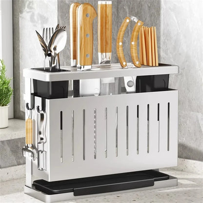 Stainless Steel Kitchen Storage Knife Rack Wallmounted Multifunctional Knife Rack Chef Accessories Home Items Hooks Storage Rack