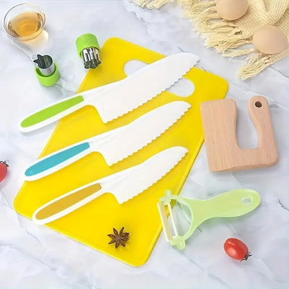 17PCS Kids Cooking Sets Real Cooking Montessori Kitchen Toys for DIY Plastic Kitchen Accessories Tools Toddlers Kids Safe Knives