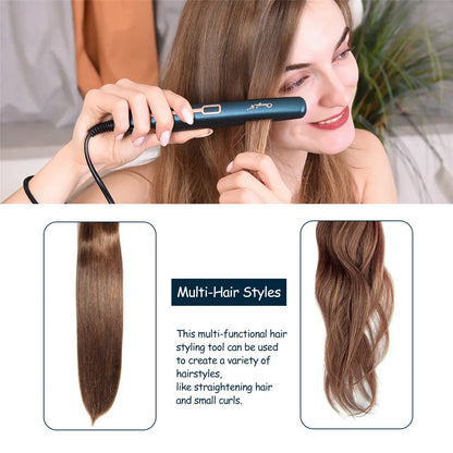 CkeyiN Mini Hair Flat Iron 2-in-1 – Portable Hair Straightener & Curler with Constant Temperature