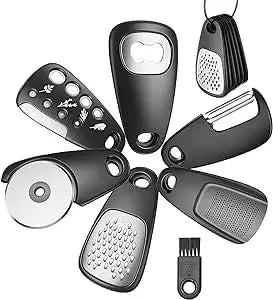 6Pcs Kitchen Gadgets Set Space Saving Cooking Tools Cheese Chocolate Grater, Fruit Vegetable Peeler, Bottle Opener, Pizza Cutter