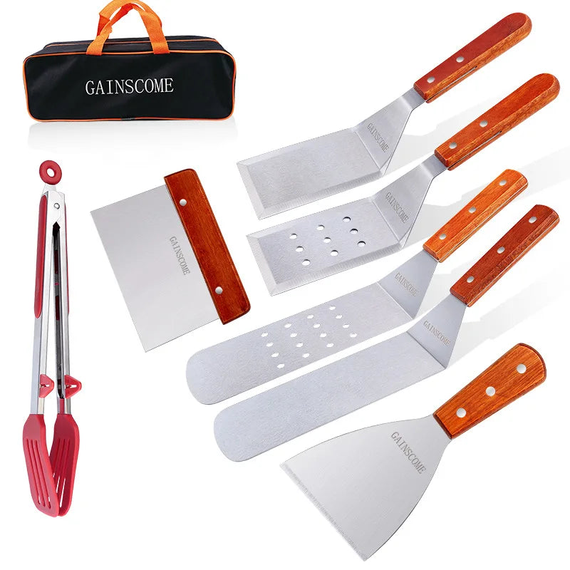8pcs Kitchen Utensils Stainless Steel Spatula Teppanyaki Spatula  Cooking Spatula Steak Barbecue Tool Set