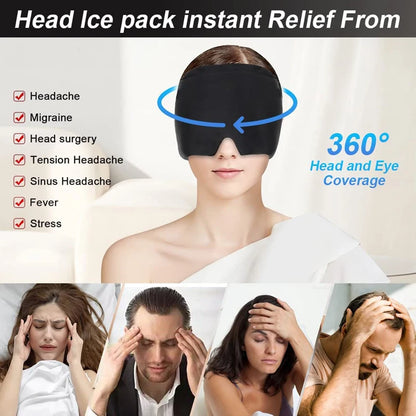 Gel Ice Migraine Relief Cap – Cold Compress Therapy Head Wrap & Eye Mask for Headache and Pressure Pain Relief