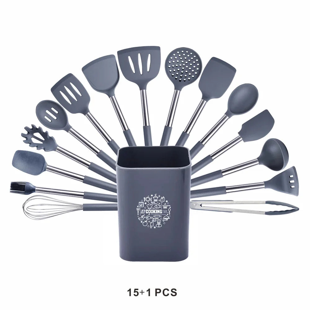 Quality Silicone Utensils Set Kitchen Cooking Tools Non Stick Kitchenware Accessories Heat Resistant Spatula Spoon Kit