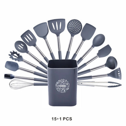 Quality Silicone Utensils Set Kitchen Cooking Tools Non Stick Kitchenware Accessories Heat Resistant Spatula Spoon Kit