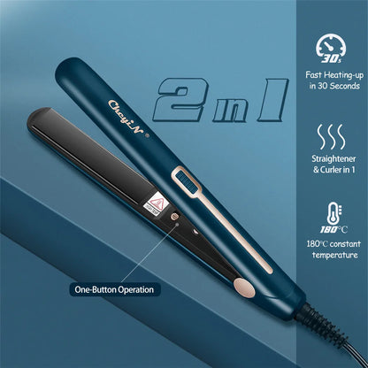 CkeyiN Mini Hair Flat Iron 2-in-1 – Portable Hair Straightener & Curler with Constant Temperature