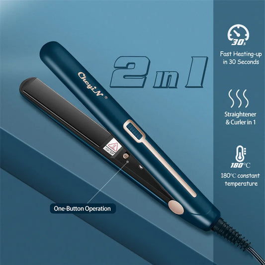 CkeyiN Mini Hair Flat Iron 2-in-1 – Portable Hair Straightener & Curler with Constant Temperature