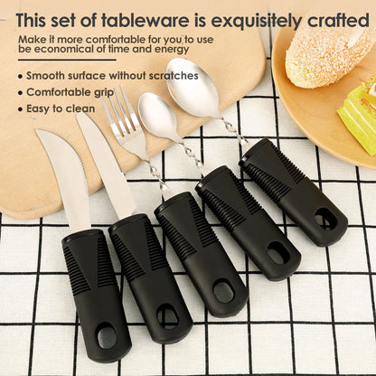 5 Pcs Bendable Adaptive Utensils with Nonslip Handle Easy Grip Adaptive Eating Utensils Includes Knifes Fork Spoons for Daily