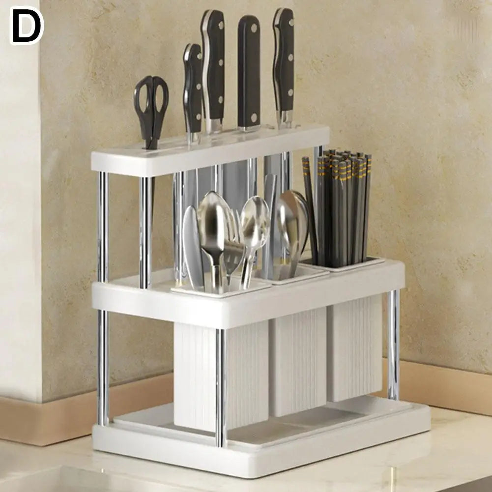 Kitchen Knife Holder Multi-Function Cutter and Cutlery Drainer Rack Space Saving Kitchen Accessories Rag Storage Drainage Shelf