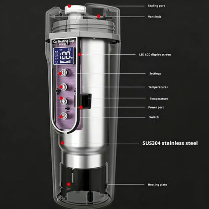 450ML 12V/24V Car Kettle – 304 Stainless Steel Quick Heating Travel Mug