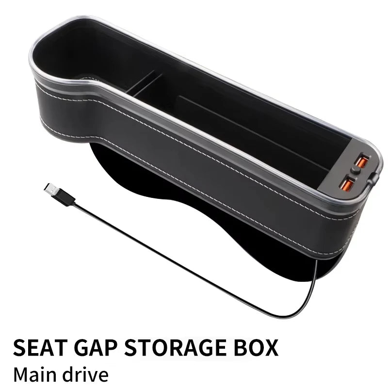 LED Car Seat Gap Organizer with 2 USB Chargers | Storage Box & Cup Holder