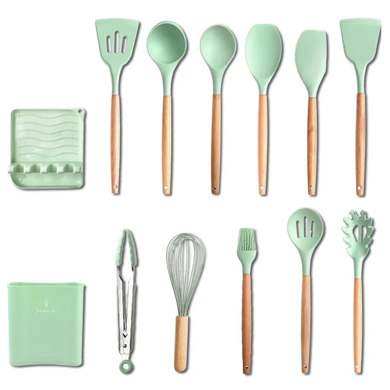 Silicone Kitchen Dishes Cooking Utensils Egg Beaters Spatula Shovel Spoon Soup Tool And Gadgets Kitchenware Set Accessories