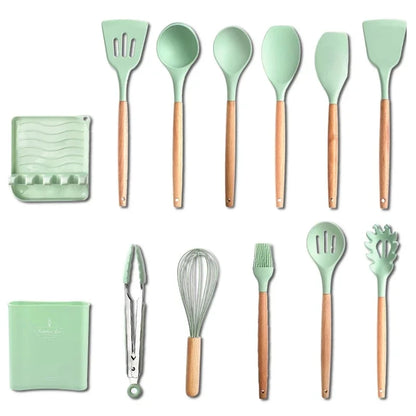 Silicone Kitchen Dishes Cooking Utensils Egg Beaters Spatula Shovel Spoon Soup Tool And Gadgets Kitchenware Set Accessories