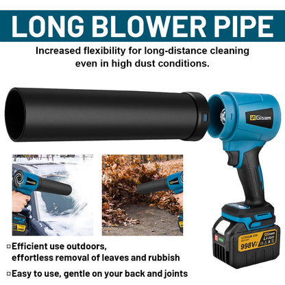 Gisam 300000RPM Brushless Electric Turbo Blower Jet Fan – 400m/s Handheld Air Blower for Dust Cleaning & Leaf Blowing, Compatible with Makita 18V Battery