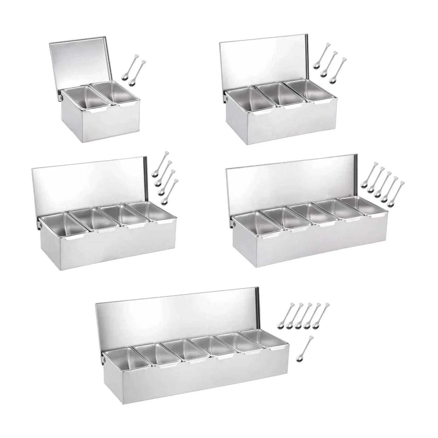 Stainless Steel Baking Tool Storage Container Multi Compartments Seasoning Organizer Box for Bar Kitchen Restaurant Home