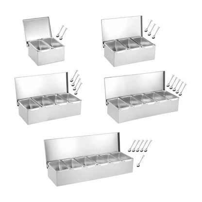 Stainless Steel Baking Tool Storage Container Multi Compartments Seasoning Organizer Box for Bar Kitchen Restaurant Home
