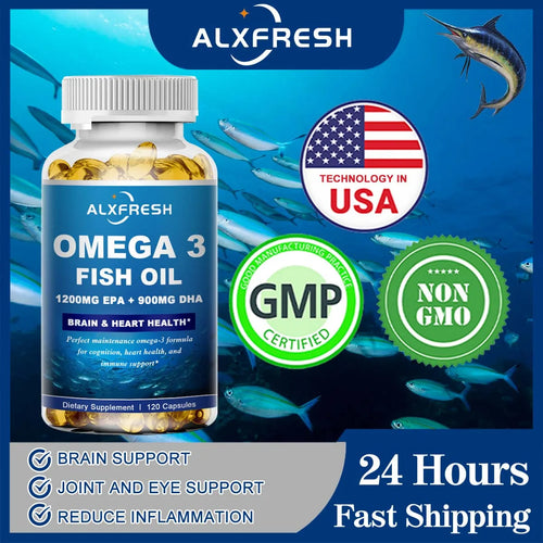 Omega-3 Fish Oil Softgels – 3600mg with High EPA 1300mg & DHA 900mg, Non-GMO, Gluten-Free